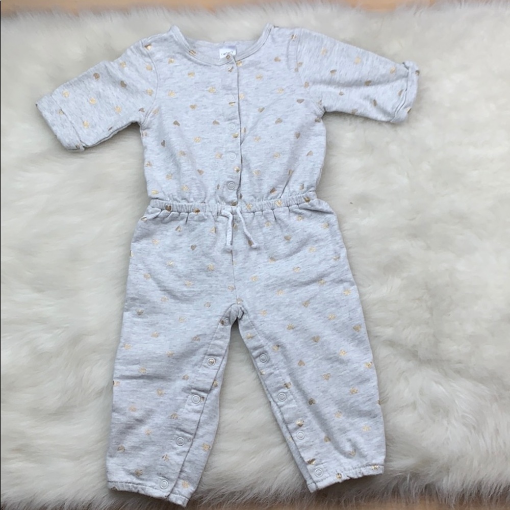 Toddler Gray & Gold heart one piece jumpsuit